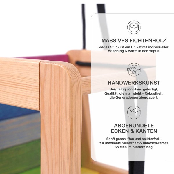 Babyschaukel aus massivem Holz mit hochwertiger Verarbeitung und glatter Oberfläche